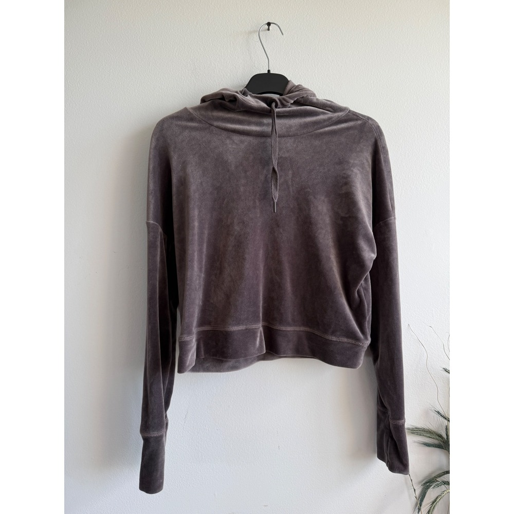 OFFLINE by Aerie Womens Gray‎ Velour Cropped Hoodie Sweatshirt Size S 3325